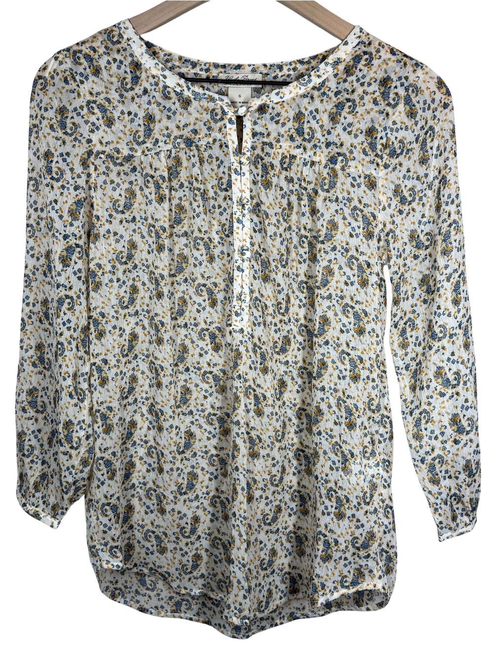 Lucky Brand SMALL Lightweight Wildflower Floral Festival Paisley Bohemian Blouse